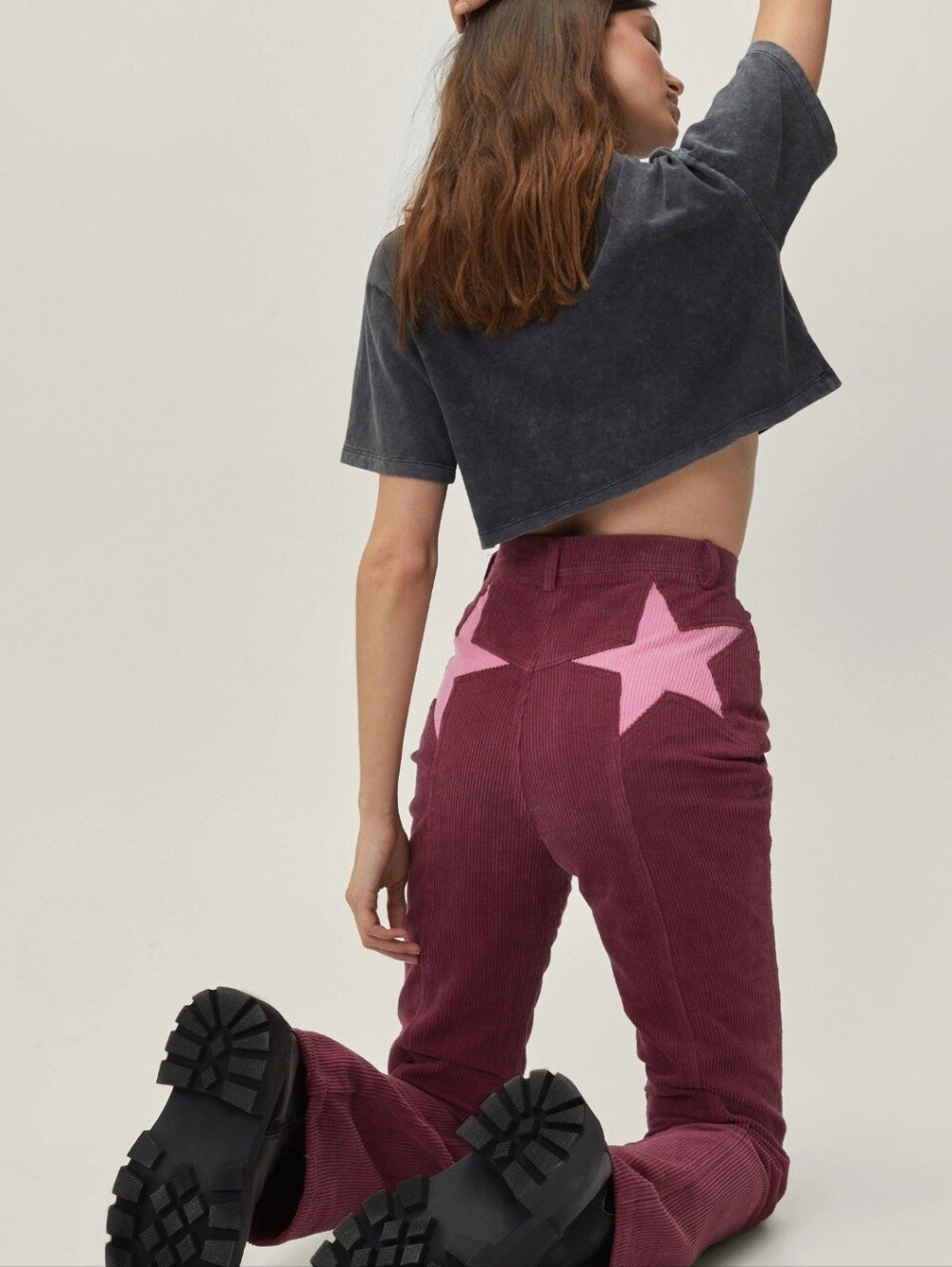 NastyGal Corduroy High Waisted Flared Star Bum Pants
